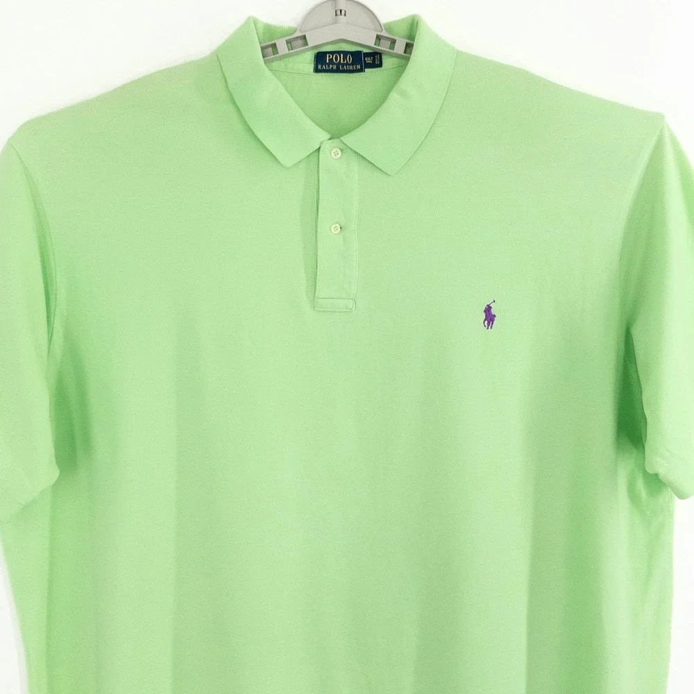 Polo Ralph Lauren Mens 4XLT Tall Lime Green Short Sleeve Pique Polo Shirt Purple